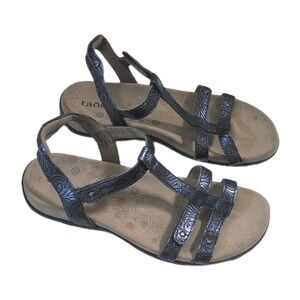Taos Trophy Comfort Walking Sandals Blue Metallic Leather Taos Shoes Size 9